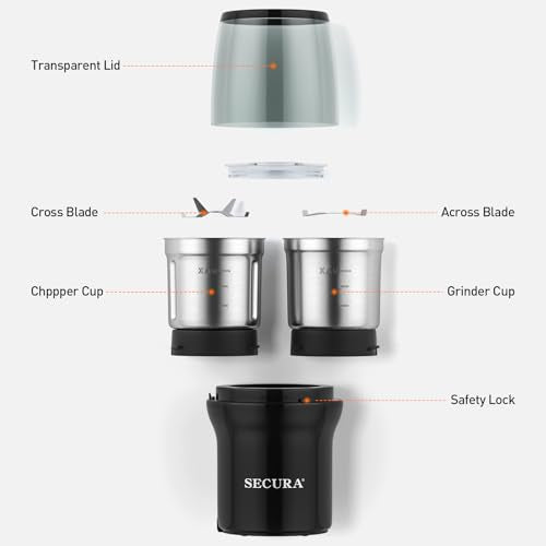 Electric Coffee and Spice Grinder (Black / 2 removable bowl)