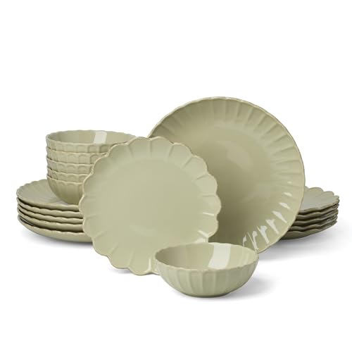 French Perle Scallop Matcha Stoneware 18 (18-Piece Dinnerware Set / Matcha)
