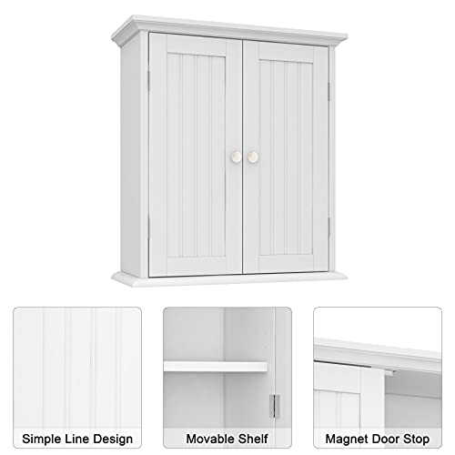 Bathroom Wall Cabinet with 2 Doors (White / 8.8"D x 21.1"W x 24"H)