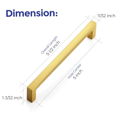 Gold Cabinet Handles Solid Cabinet Pulls (Gold / Flat Black 5" Hole Center)