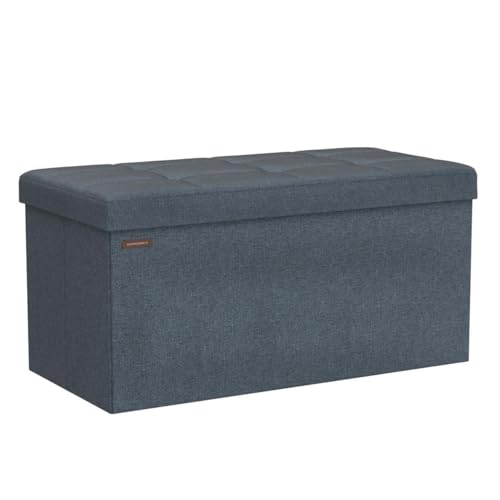 30 Inches Folding Storage Ottoman Bench (Misty Blue / 15"D x 30"W x 15"H (without Flipping Lid))