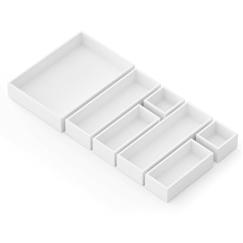 7 Piece Bamboo Drawer Organizer Storage Boxes Set (7-Piece / White)