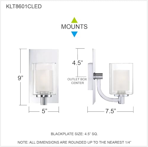 Kolt 1 Light Polished Chrome Wall Sconce (9"Hx7.5"Dx5"W / Polished Chrome)