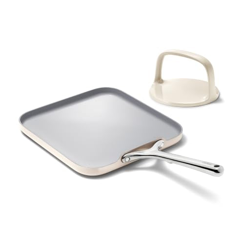 11" Non Stick Square Griddle Pan and 6" Grill Press Duo (Cream)