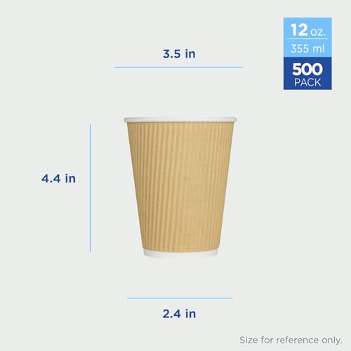 12 oz Ripple Insulated Coffee Cup [500 Count] Disposable Paper Hot Cup (12 OZ / Brown)