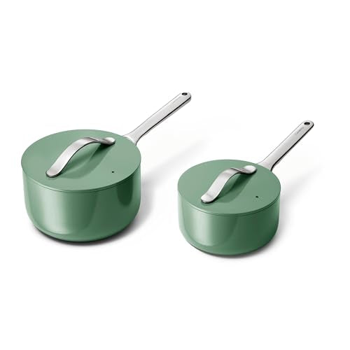 Non Stick Ceramic Sauce Pans with Lids (Sage / 3 Qt & 1.75 Qt)
