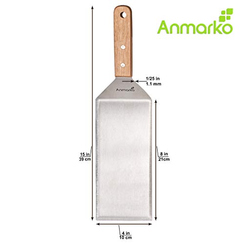 Stainless Steel Metal Griddle 4 x 8 inch Spatula (Wooden handle turner)