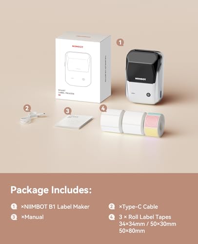 B1 Label Maker Machine with 3 Tapes (Silver Gray / Printer+3Tapes)