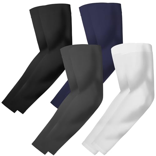 Cooling Arm Sleeves for Men Women (4 Pairs - Black+white+grey+navy Blue)