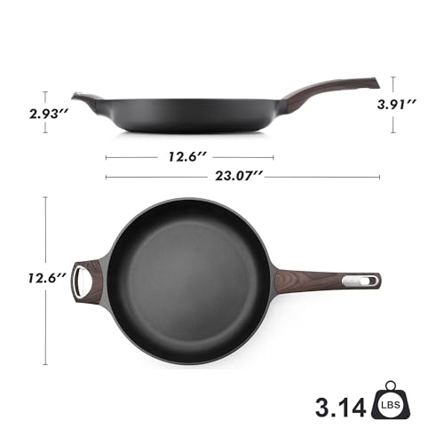 12.5in Nonstick Frying Pan Paella Pan (12.5 Inch / DARK Black)