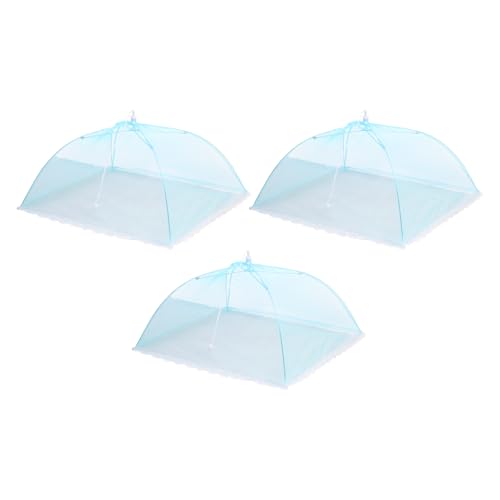 3 Pcs Large and Tall Food Covers 17" Mesh Food Covers for Outdoors Collapsible Food Protector Covers Tent for Parties Outdoor Picnics BBQs (17" / Blue)
