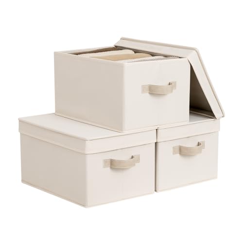 Storage Bins with Lids (Cream White / Large)