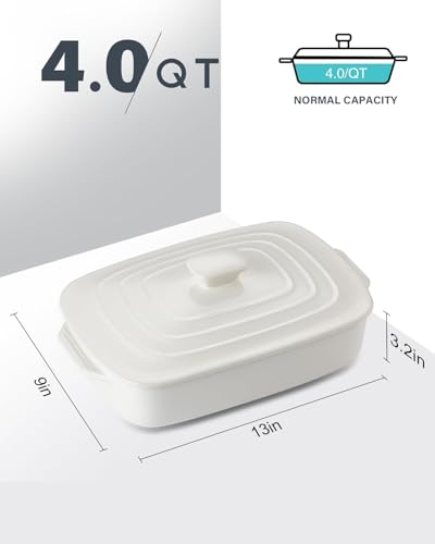 Large Ceramic Casserole Dish with Lid (White)