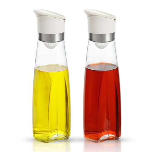 Premium Glass Olive Oil and Vinegar Dispenser Bottles Set (White / 16 Ounces)