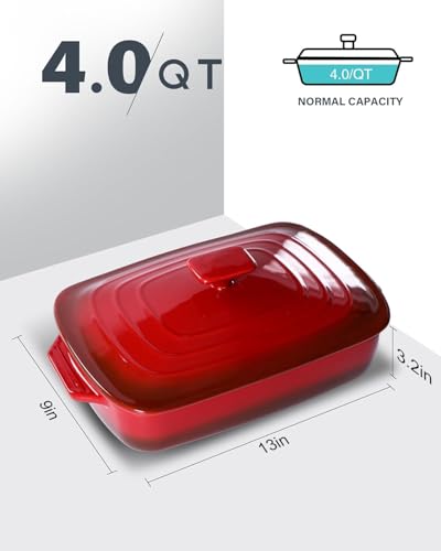 Large Ceramic Casserole Dish with Lid (Red)