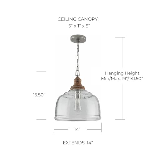 Capital Lighting 330318YG Julian Coastal Style Clear Organic Rippled Glass Dome Pendant (Grey Wash/Iron Silk)