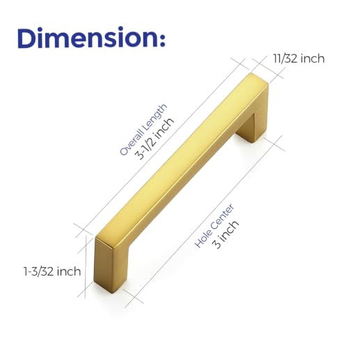 Gold Cabinet Handles Solid Cabinet Pulls (Gold / Flat Black 3'' Hole Center)