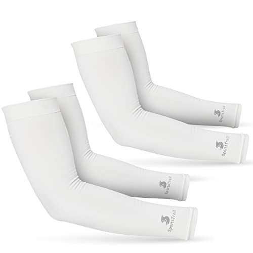 Cooling Arm Sleeves for Men & Women (2 Pairs: White / One Size)