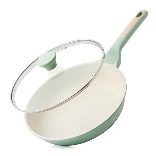 9.5In Nonstick Ceramic Frying Pan with Lid (Mint Green / 9.5 Inch)