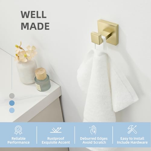 Bathroom Towel Hook for Wall (1 Pack / Brushed Gold)