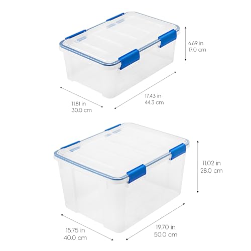 4-Pack 26.5/44 Combo Qt Storage Bins with Gasket Lids, Clear/Blue (27 & 44 Qt. Combo)