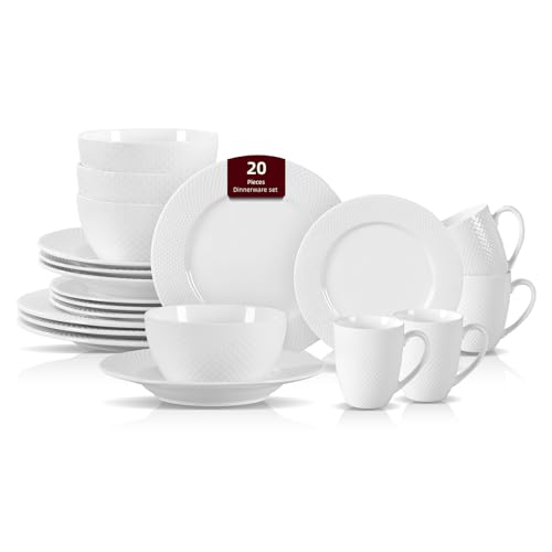 HomeVss New Bone China Dinnerware Set (Rain Drops / Service for 4 - 20pc Set)