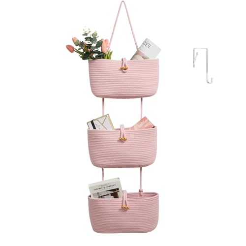 Over the Door Hanging Baskets with Button Strap (Pink / 3 tier+Button)