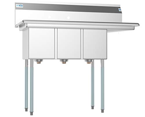 3 Compartment Stainless Steel NSF Commercial Kitchen Sink with Drainboard (Right Drainboard)