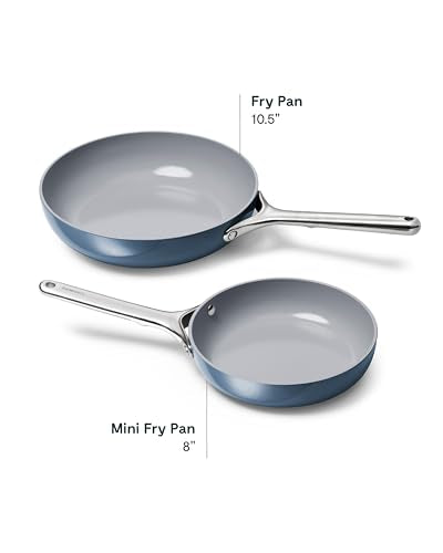 Ceramic Fry Pan Duo with Glass Lids (1x 10.5 IN & 1x 8 IN / Navy)