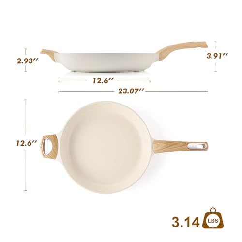 12.5in Ceramic Nonstick Frying Pan Paella Pan (12.5 Inch / CERAMIC White)