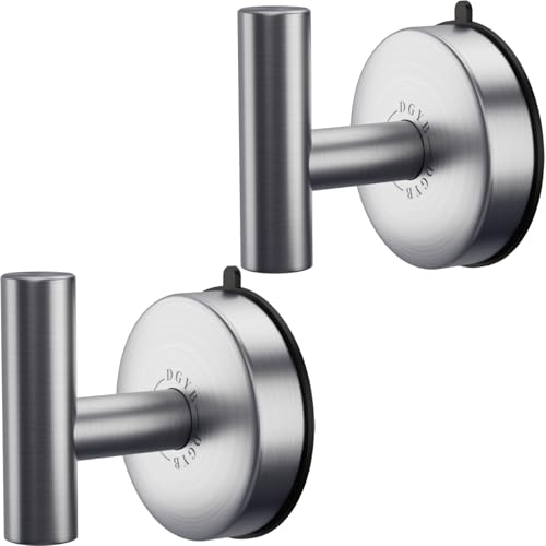 Large Suction Cup Hooks Brushed Nickel Stainless Steel Suction Shower Hooks for Loofah Set of 2 Towel Hook 11 Lb No Drill Hook for Bathroom (2 Count)