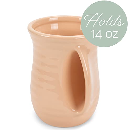 Ribbed 14 ounce Ceramic Stoneware Handwarmer Mug (14 Ounces / Blush Pink)
