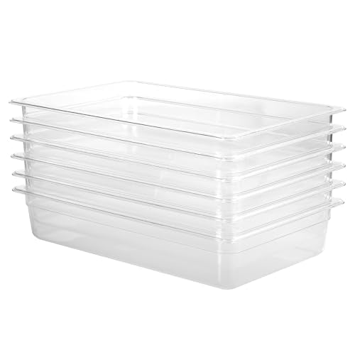 6-Pack 1/1 Size Food Pan 4 Inch Deep BPA Free Polycarbonate Food Storage Containers for Busy Kitchen Stackable Clear Hotel Pan for Buffet Party Supplies Dishwasher Safe (1/1 Size / 4" Deep)