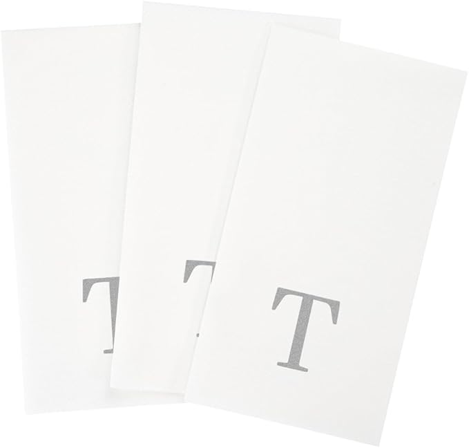 Luxenap 15.8 X 7.9 Inch Linen-Feel Guest Towels, 2000 Lettered Hand Towels - Silver Letter 'T', Sans Serif Font, White Paper Dinner Napkins, airlaid, For Restrooms And Tables - Restaurantware