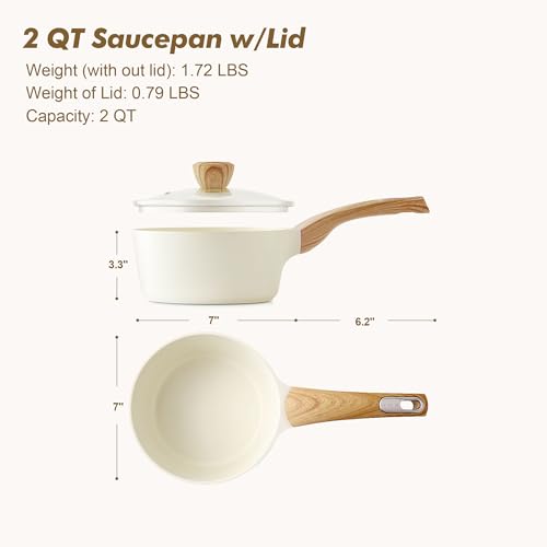 Ceramic Nonstick Sauce Pan with Lid (Ceramic White / 2 Quarts)