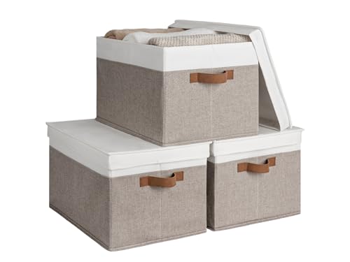Fabric Storage Bins with Lids (Brown and White / Jumbo)