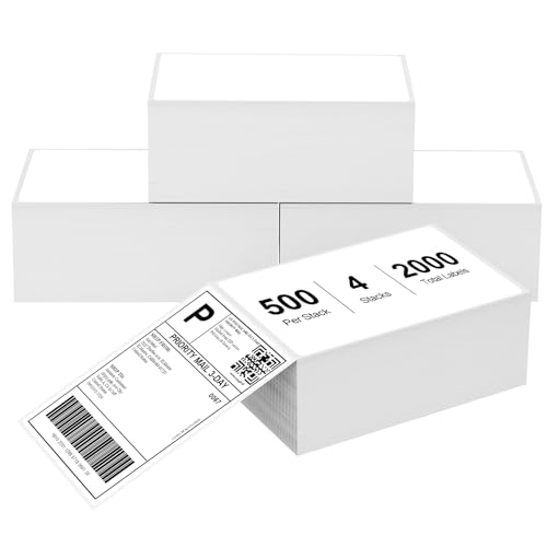 4" x 6" Fanfold Direct Thermal Labels for White Mailing Address Postage Shipping Commercial Grade Compatible with Zebra & Rollo & MUNBYN Label Printer (4" x 6" / 4 Stacks)