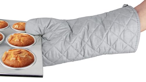 17 Inch Extra Long Heat Resistant Oven Gloves New Cotton Oven Mitts Kitchen Gloves High Temperature Cooking Tool BBQ Gloves (Silver / 17 Inch)