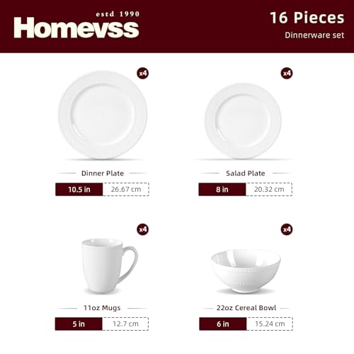 HomeVss New Bone China Dinnerware Set (Pearl / Service for 4 - 16pc Set)
