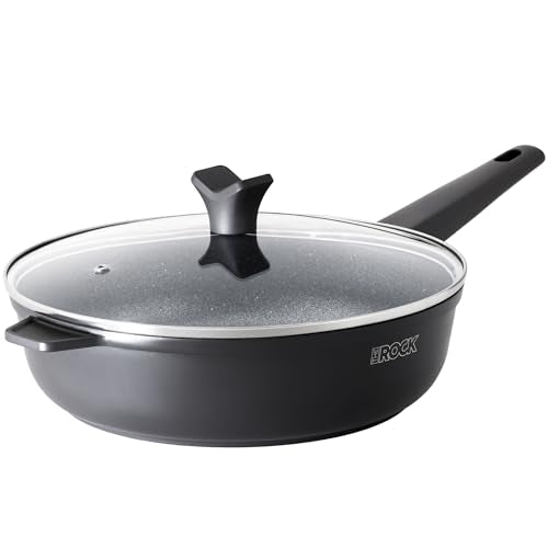 SOHO 4 Qt Nonstick Deep Frying Pan Skillet with Glass Lid (Granite Black / 11 Inch)