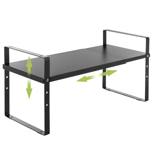 Expandable Cabinet Shelf Organizer Rack (7.87''D*13-20''W*8.27''H / Black-1 Pack)