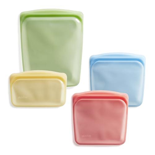 Premium Reusable Silicone Food Storage Snack Bags (Green + Red + Blue + Yellow)
