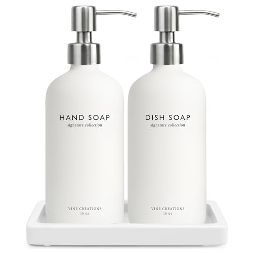 Glass Soap Dispenser Set (White Bottle / Silver Pump)