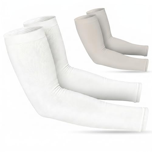 Women’s Cooling Arm Sleeves (2 Pairs: 1 Pair White + 1 Pair Gray / One Size)