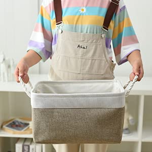Storage Basket for Organizing (White & Khaki / 3PCS/Large - 15.7Lx11.8Wx8.3H)