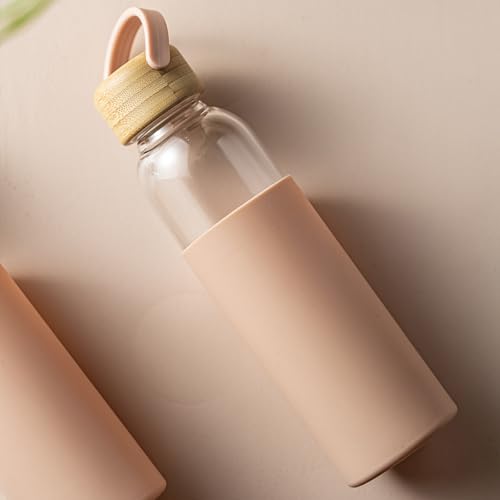 21oz Borosilicate Glass Water Bottles with Silicone Non (Pink)
