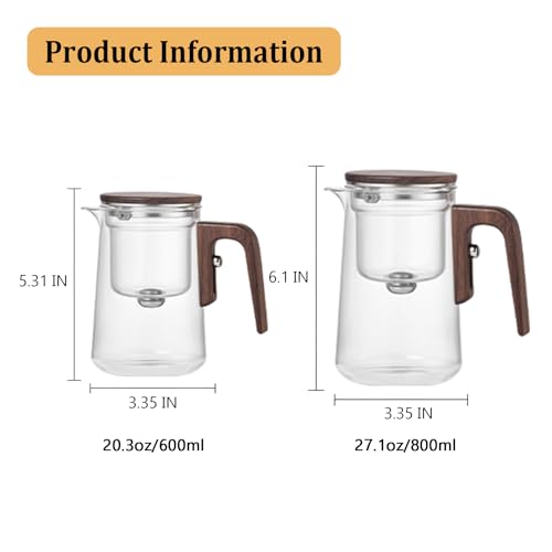 800ml Enchanted Glass Teapot with Strainer (Wooden / 0.8 Quarts)