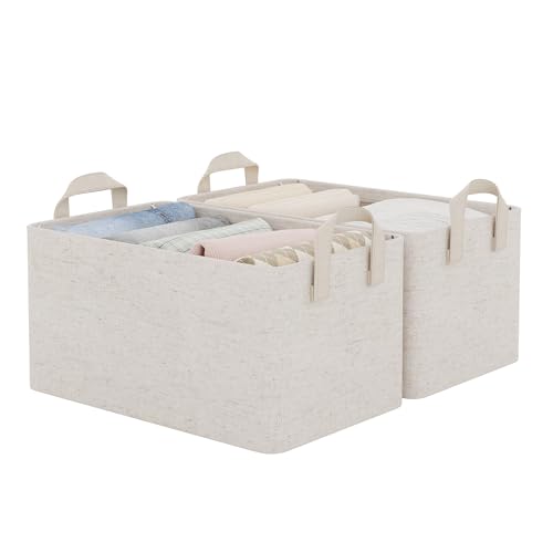 Fabric Storage Bins (Beige（Cotton-linen） / 14 ¾" L x 10 ¼" W x 8 ¼" H)