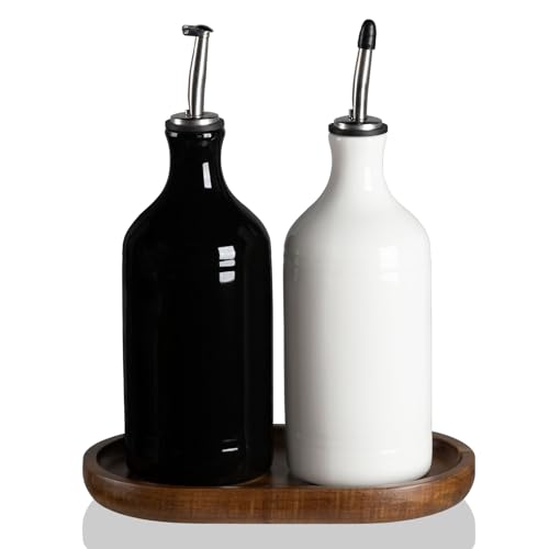 Sweejar Ceramic Olive Oil Dispenser Bottle Set (15.5 oz, Set of 2 / WhiteBlack)
