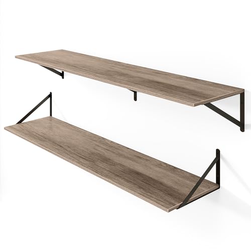 48W x 12D Deep Floating Shelves Set of 2 Grey (Grey With Black Metal Bracket / 48Wx12Dx5.8H)